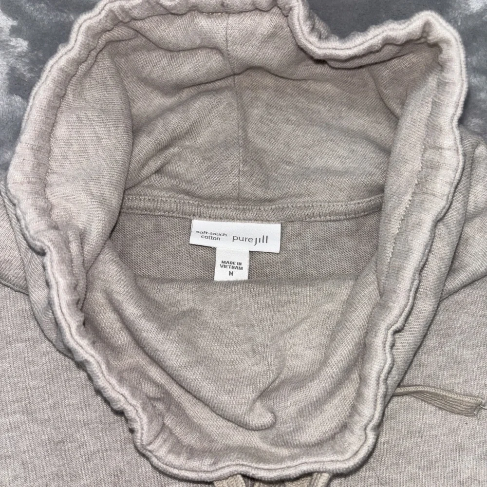 Pure Jill Sweater Dress Womens M Beige Soft Touch Cotton Turtleneck Long Sleeve
